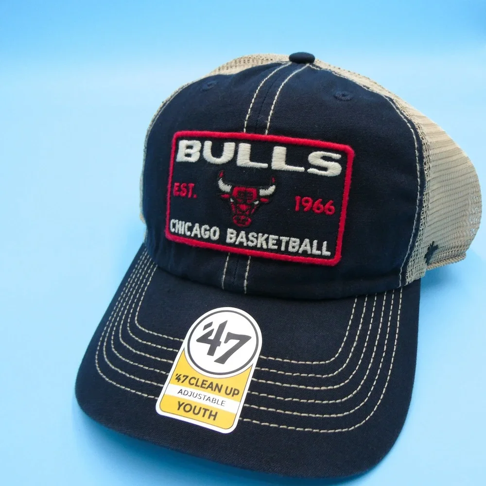 '47 Hat‎ Youth Chicago Bulls Navy Tan Mesh Clean Up Adjustable Snapback Cap NBA